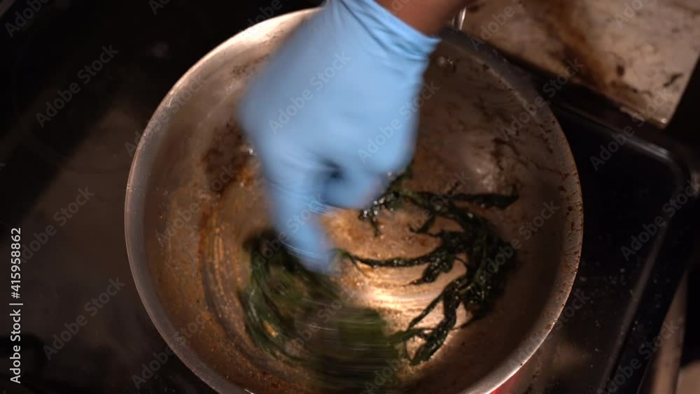 Marinated Sautéed
Cannabis Leafs simmering. Marinated Sautéed
Cannabis Leafs simmering.