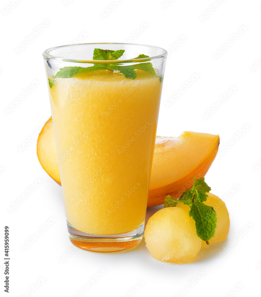 Glass with melon smoothie on white background Glass with melon smoothie on white background