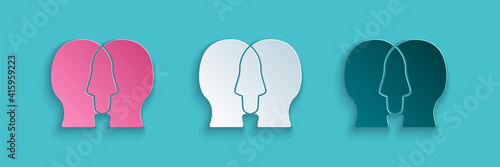 Paper cut Bipolar disorder icon isolated on blue background. Paper art style. Vector.