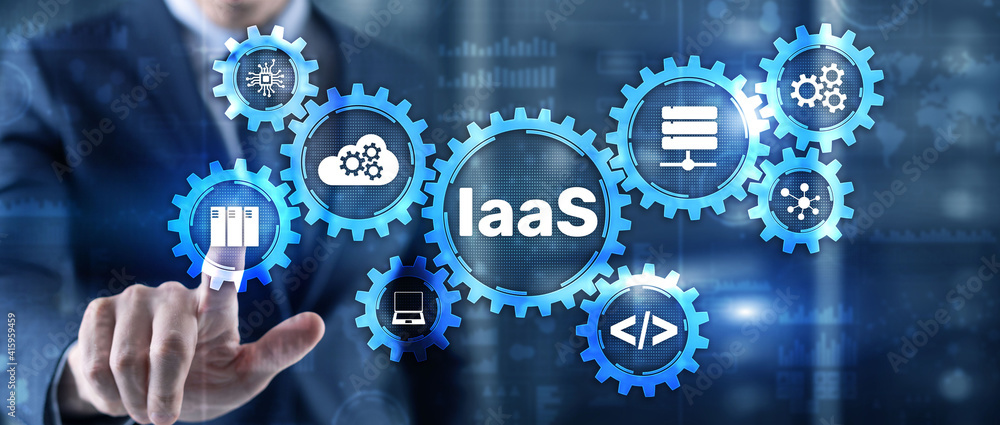 IaaS Infrastructure as a Service. Blue Online Gear Internet and networking concept IaaS Infrastructure as a Service. Blue Online Gear Internet and networking concept