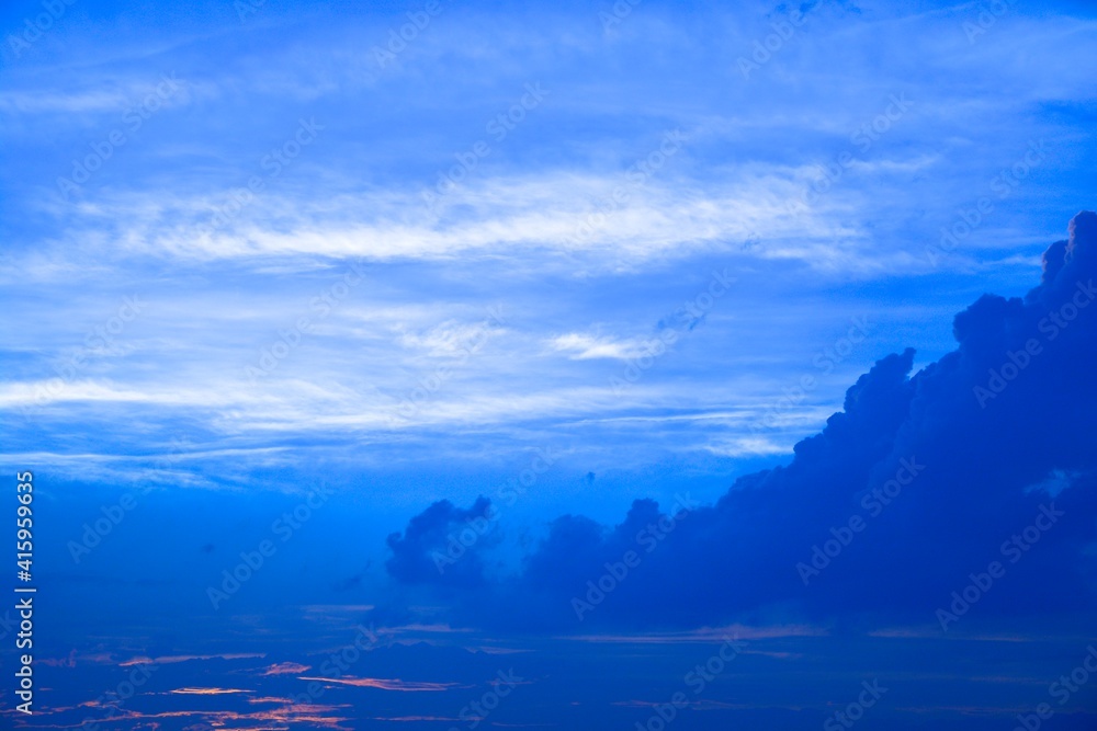 Fototapeta premium impression clouds. from blue sky. texture background with copy space. Vivid tone・soft focus image.