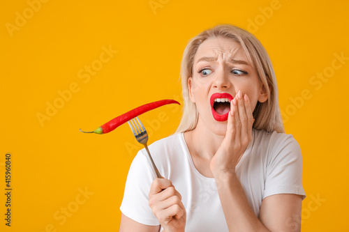 Shocked young woman with ch...