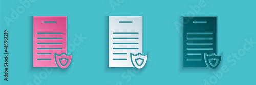 Paper cut Firearms license certificate icon isolated on blue background. Weapon permit. Paper art style. Vector.
