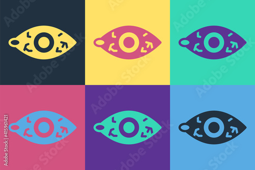Pop art Reddish eye due to viral, bacterial or allergic conjunctivitis icon isolated on color background. Vector.