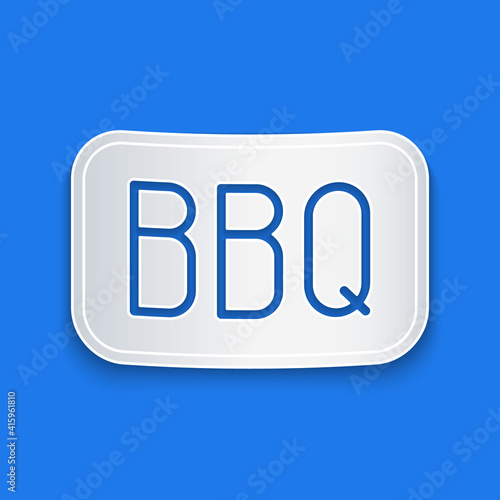 Paper cut Barbecue icon isolated on blue background. Heat symbol. BBQ grill party. Paper art style. Vector.