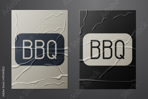 White Barbecue icon isolated on crumpled paper background. Heat symbol. BBQ grill party. Paper art style. Vector.