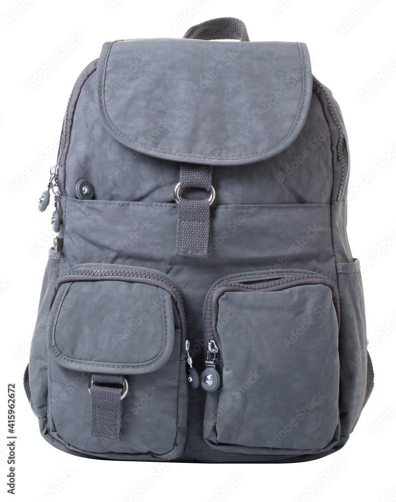Naklejka premium Grey backpack textile isolated on a white background. Backpack with the pockets