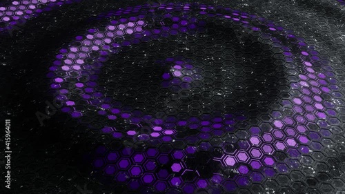 purple light wave on the metal surface of the pentagonal honeycomb mesh
