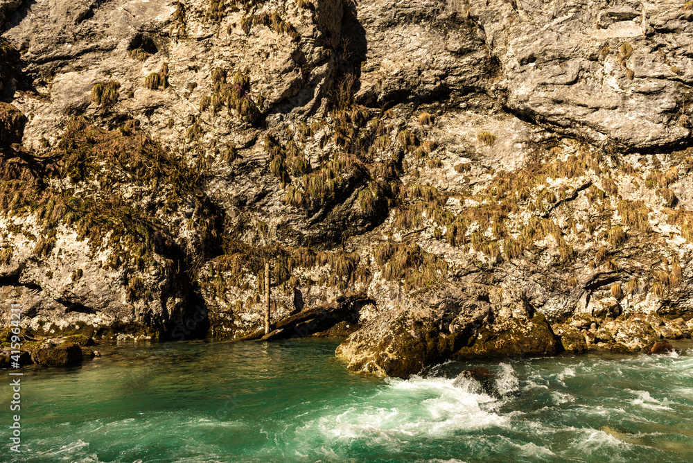 Green moss wall in Abkhazia, mountain textures, stone, water. Beautiful background. The texture of moss and stone. Green moss wall in Abkhazia, mountain textures, stone, water. Beautiful background. The texture of moss and stone.
