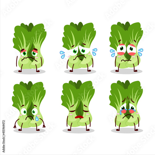 Bok choy cartoon character with sad expression