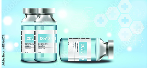 Creative design, vector background. Coronavirus vaccine, coronavirus vaccination, COVID-19 with vaccine bottle for covid-19 vaccination treatment. Vector illustration.