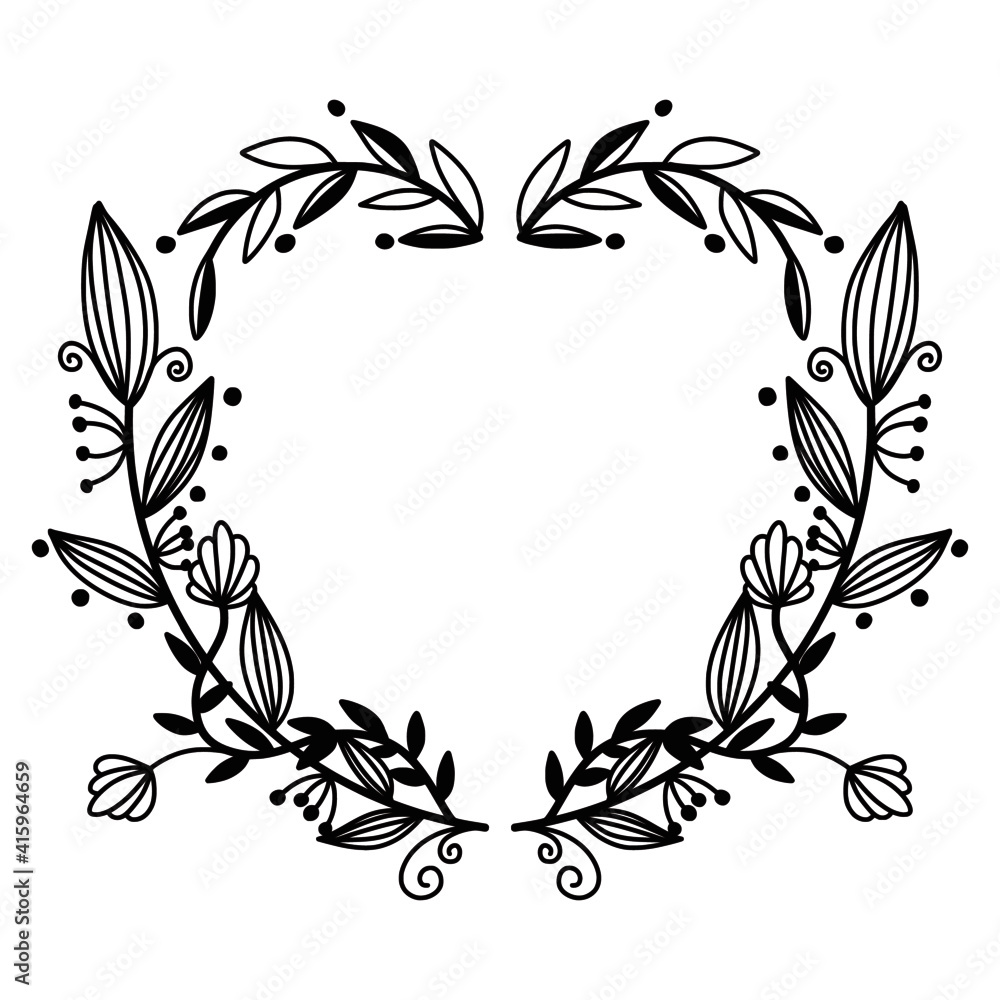 Fototapeta premium wreath of branches leave and flower doodle vector