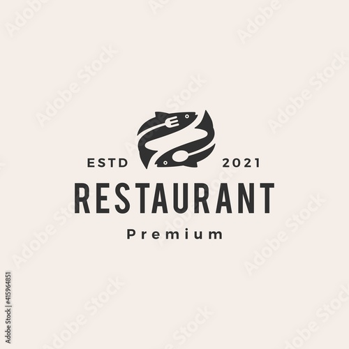fish sea food restaurant hipster vintage logo vector icon illustration