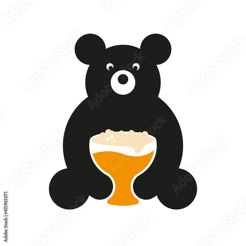 Bear and beer. Logo bear with a large mug of beer with foam holds in his hands on a white background. Vector, illustration