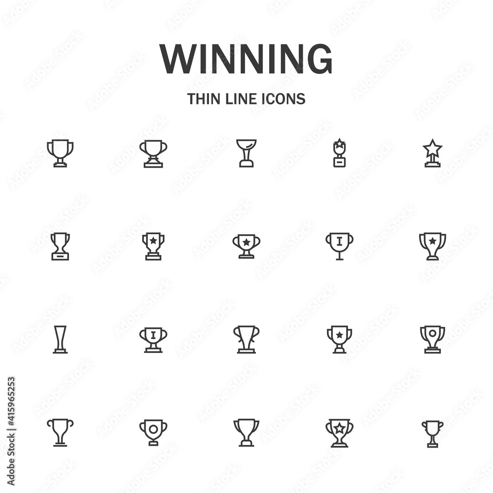 Winning cup line icon set. Winning cup line icon set.