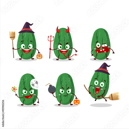 Halloween expression emoticons with cartoon character of cucumber