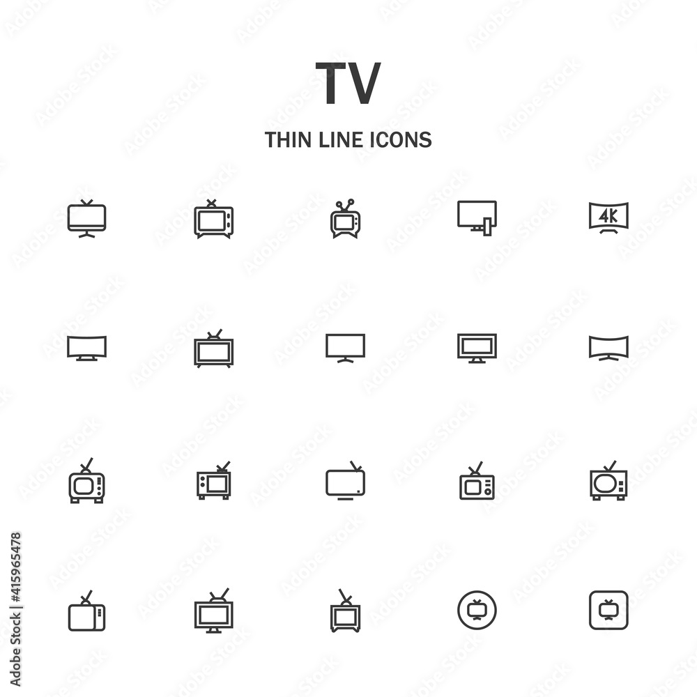TV line icon set.