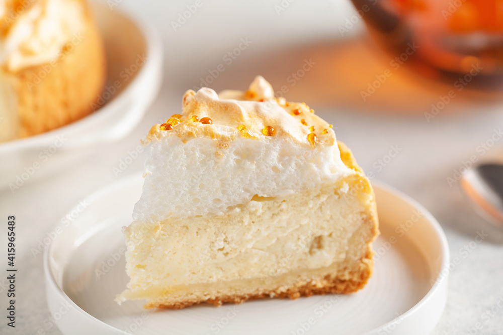 Delicious homemade cheesecake with glazed merengue. Delicious homemade cheesecake with glazed merengue.