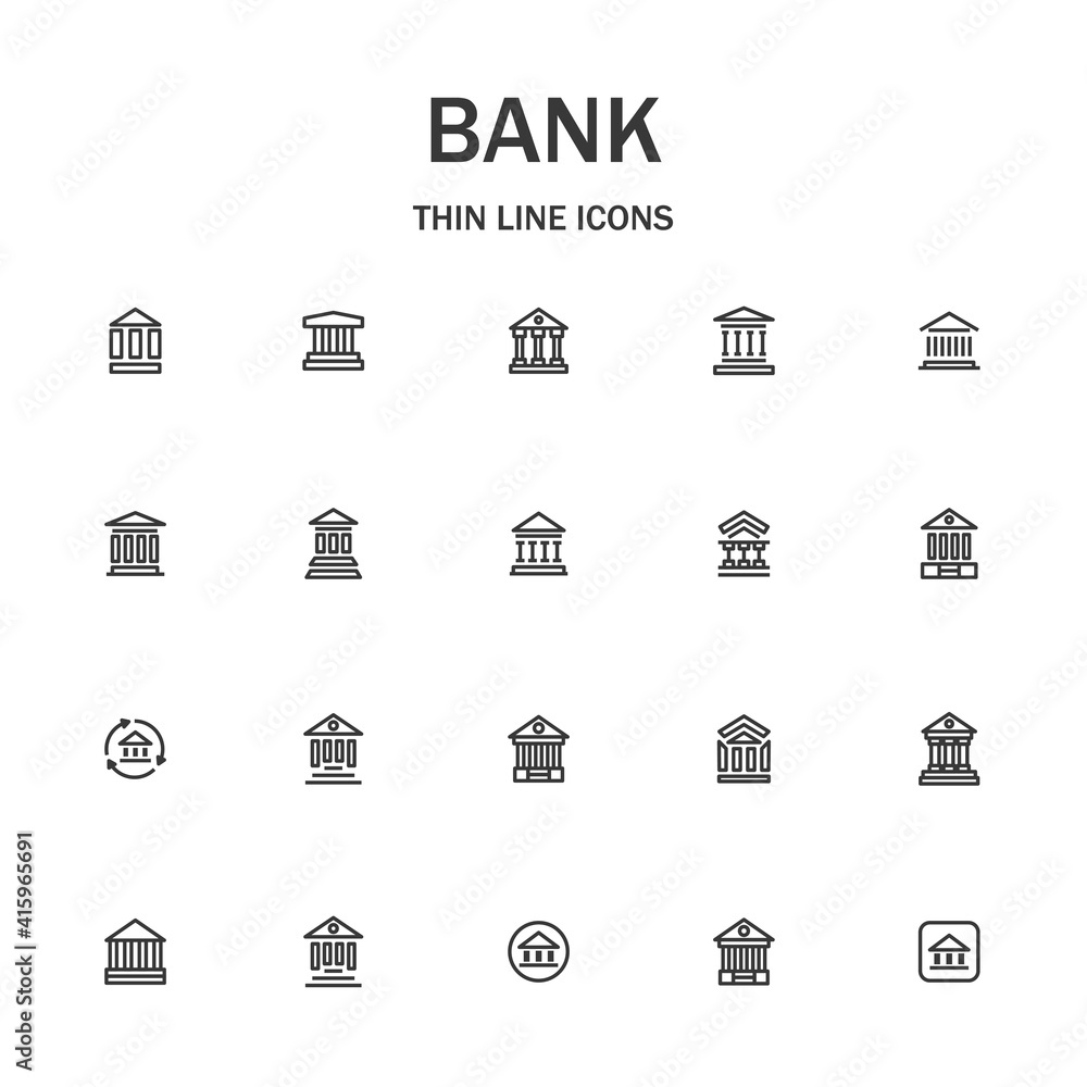 Bank line icon set. Bank line icon set.