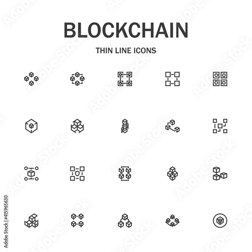 Blockchain line icon set.