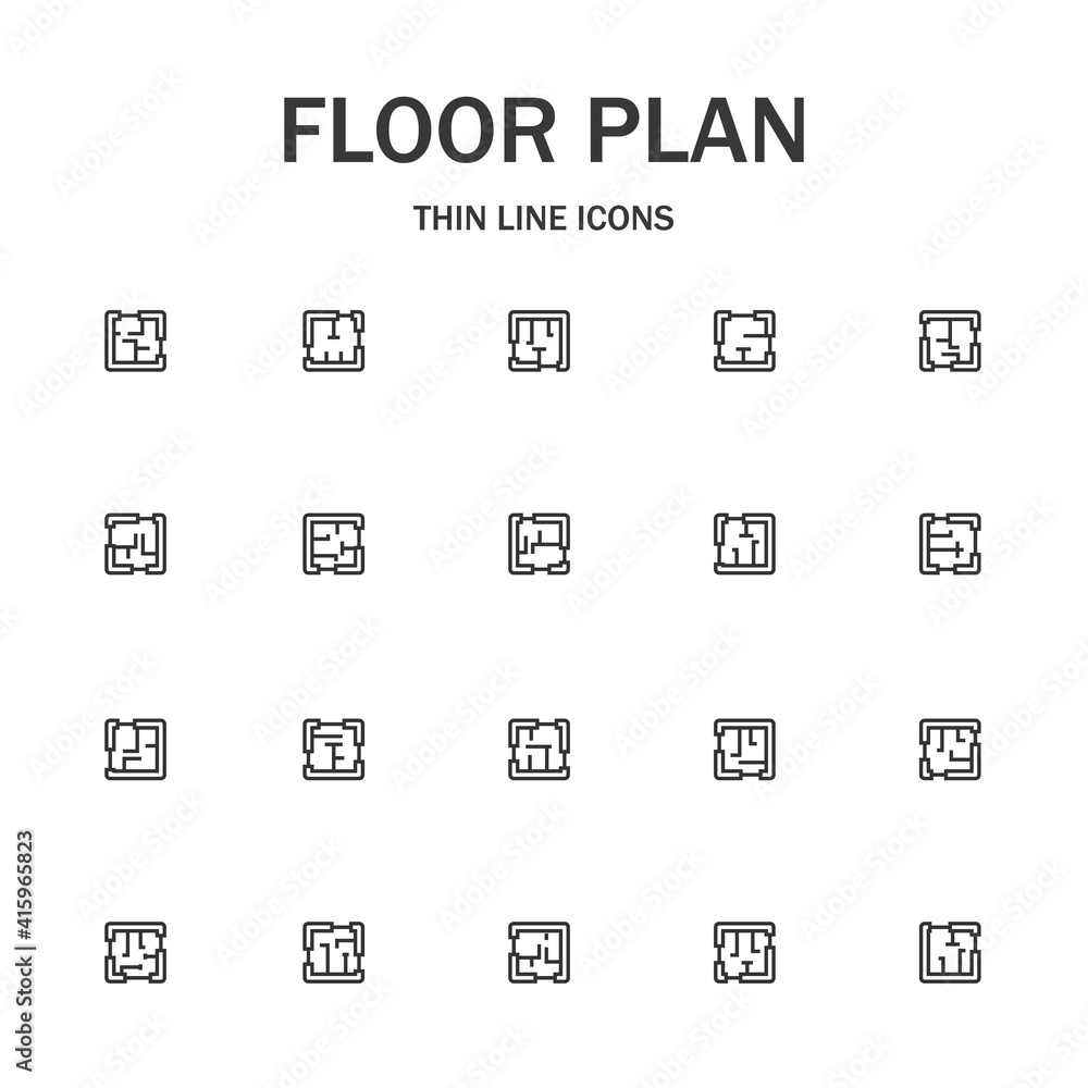 Floor plan line icon set. Floor plan line icon set.