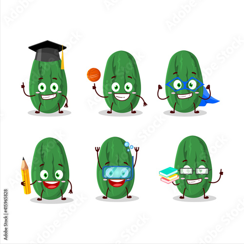 School student of cucumber cartoon character with various expressions