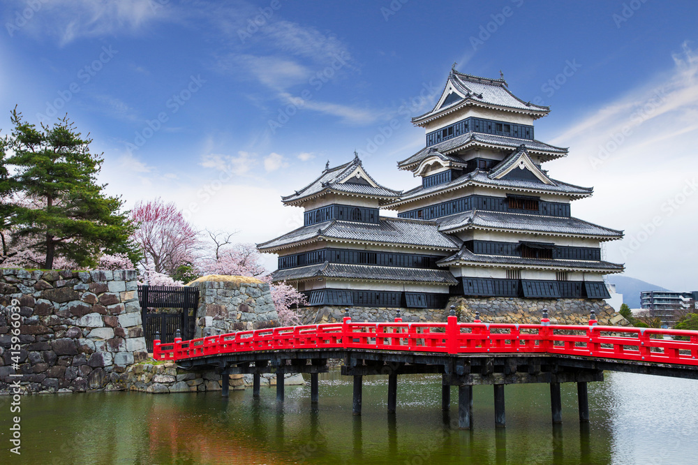 View of Matsumoto castle during Cherry Blossom full bloom , Nagano Prefecture, Japan. View of Matsumoto castle during Cherry Blossom full bloom , Nagano Prefecture, Japan.