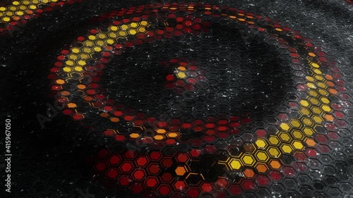 red orange light wave on the metal surface of the pentagonal honeycomb mesh