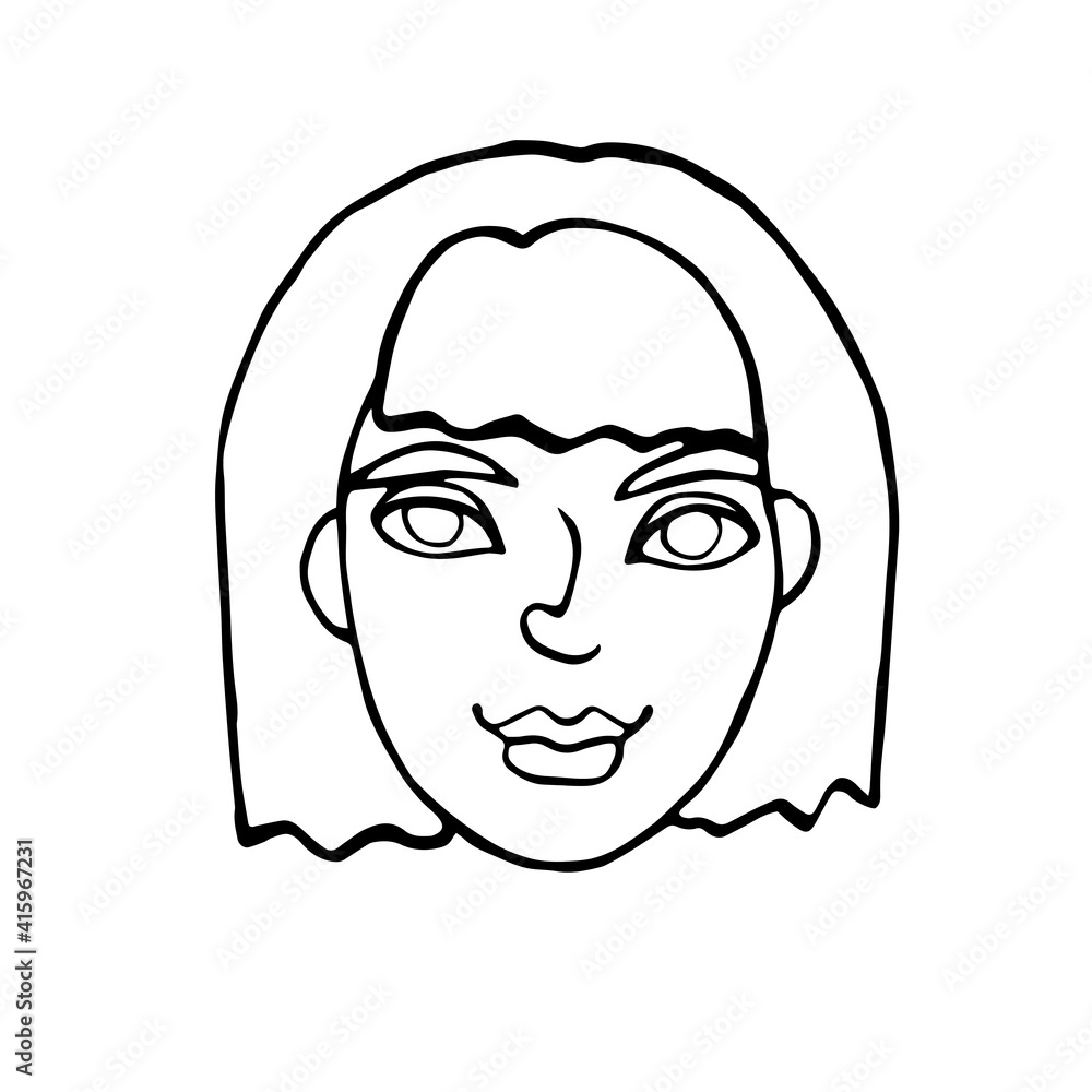 Vector outline face people. Hand drawn line art illustration. The head of a man, woman, boy, girl in the style of a Doodle, isolated on a white background. Different and beautiful
