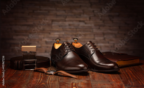 Classic male brown leather shoes
