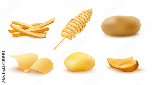 Cooked potato snacks for fast food menu a vector realistic 3d illustrations.