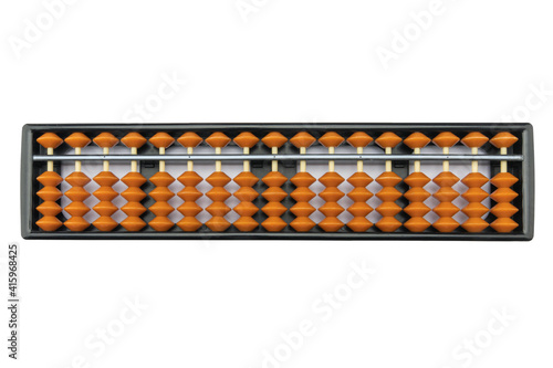 Soroban. Abacus. Mental arithmetic. Traditional Eastern mathematical calculator. Isolated. White background.Top view