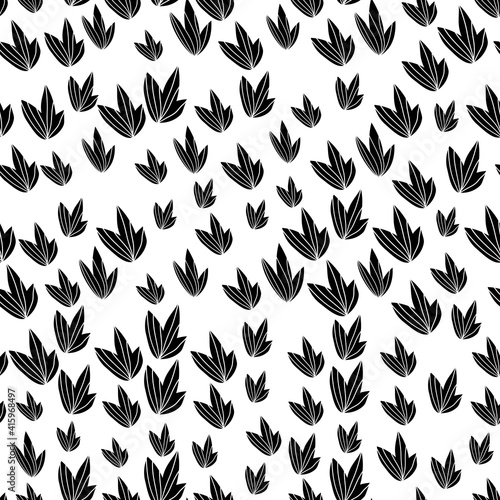 Floral seamless pattern with monochrome exotic leaves, modern background. Tropic black and white branches. Fashion vector stock illustration for wallpaper, posters, card, fabric, textile.