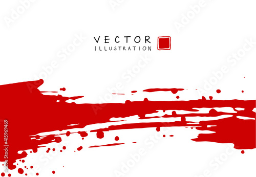 Abstract ink background. Chinese calligraphy art style, Red paint stroke texture on white paper.