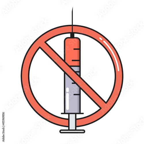 Anti vaccination sign simple medicine icon in trendy line style isolated on white background for web applications and mobile concepts. Vector illustration