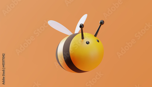 Cute bee in cartoon style. 3D illustration. Vector