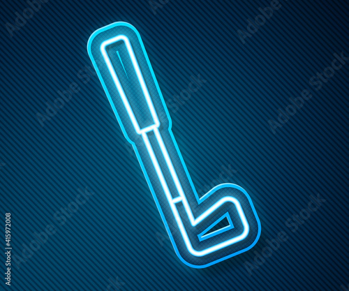 Glowing neon line Golf club icon isolated on blue background. Vector.