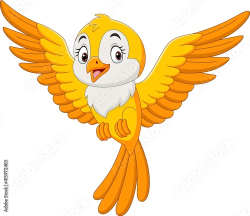 Cartoon cute yellow bird flying