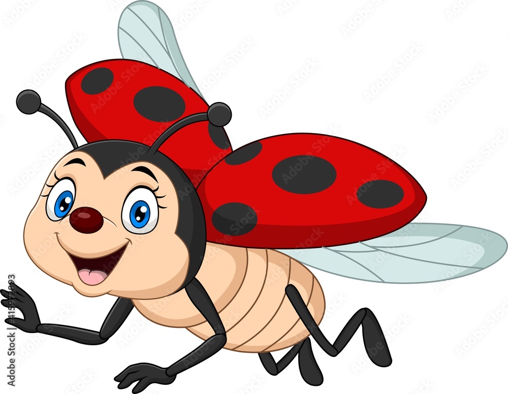 Obraz premium Cartoon funny ladybug on white background