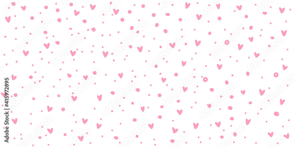 pink hearts pattern, vector background, wide horizontal, seamless pattern of cute hearts light pink