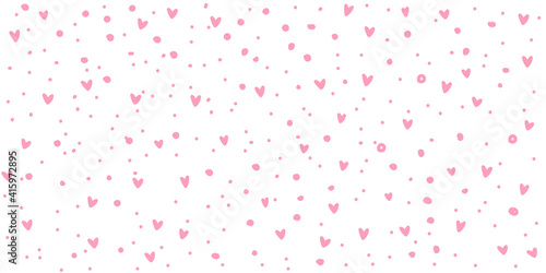 pink hearts pattern  vector background  wide horizontal  seamless pattern of cute hearts light pink