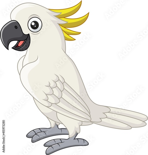 Cartoon white cockatoo on white background