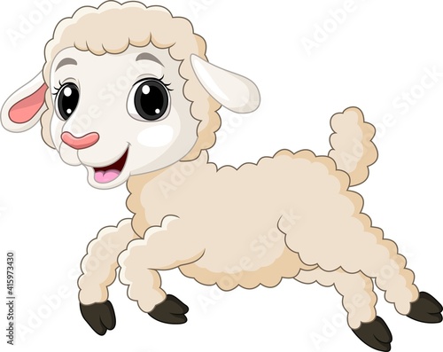 Cartoon baby lamb running on white background