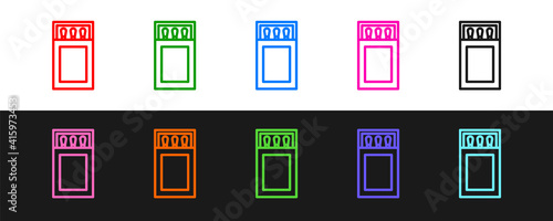 Set line Open matchbox and matches icon isolated on black and white background. Vector.