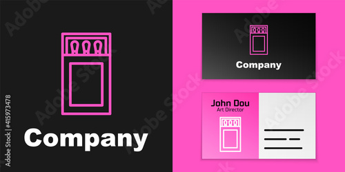 Pink line Open matchbox and matches icon isolated on black background. Logo design template element. Vector.