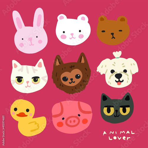 Fototapeta Naklejka Na Ścianę i Meble -  Cute Cartoon Animals  decoration elements 
