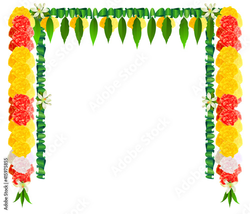 Flower garland mala for ugadi indian holiday. Template frame greeting card banner