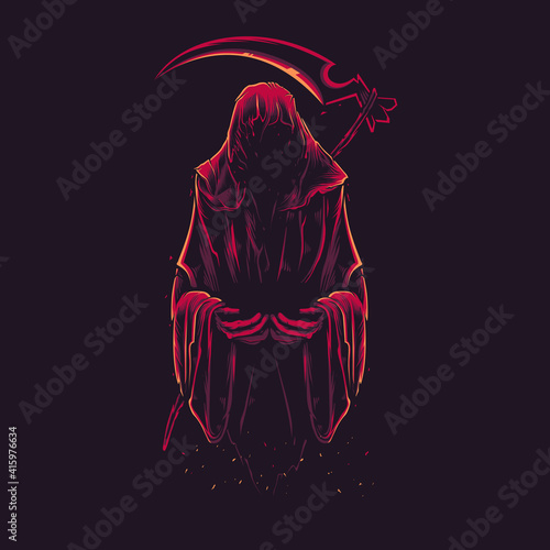 Detailed grim reaper illustration and tshirt design photo