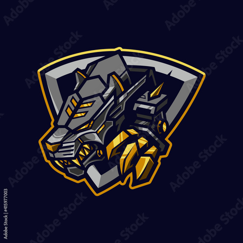mechanical tiger esport mascot logo and illustration