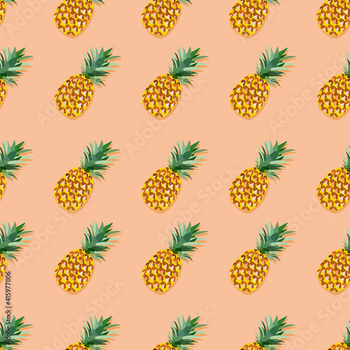 Seamless pattern with pineapples. Exotic fruits for printing on fabric, textiles, paper, bedding. 